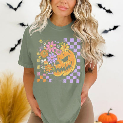 Halloween Pumpkin and Flowers Graphic Tee product
