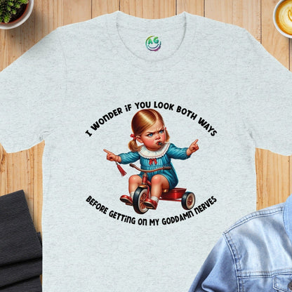 Humorous Little Girl on Tricycle T-shirt product
