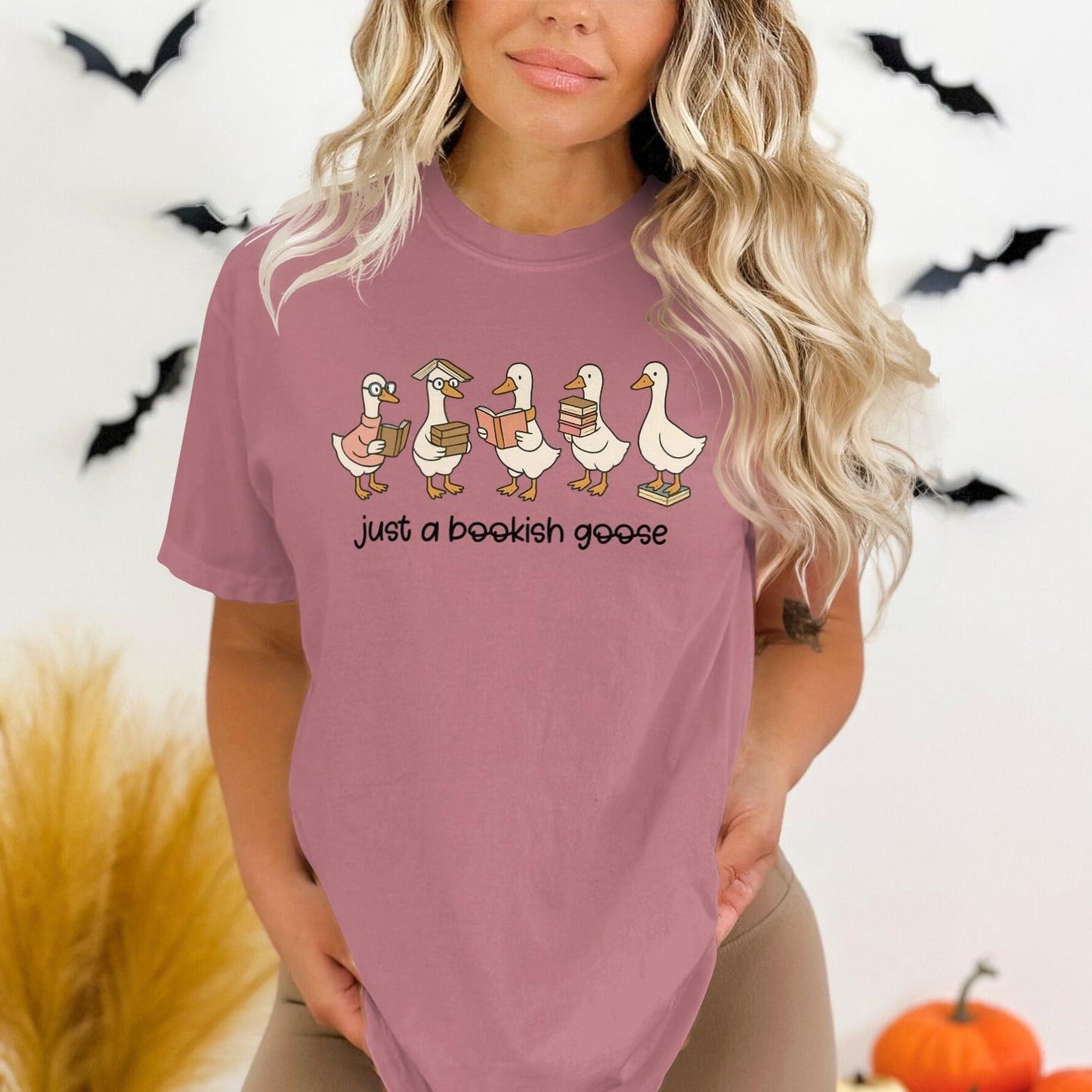 Fun Graphic T-Shirt Just a Bookish Goose Design product type