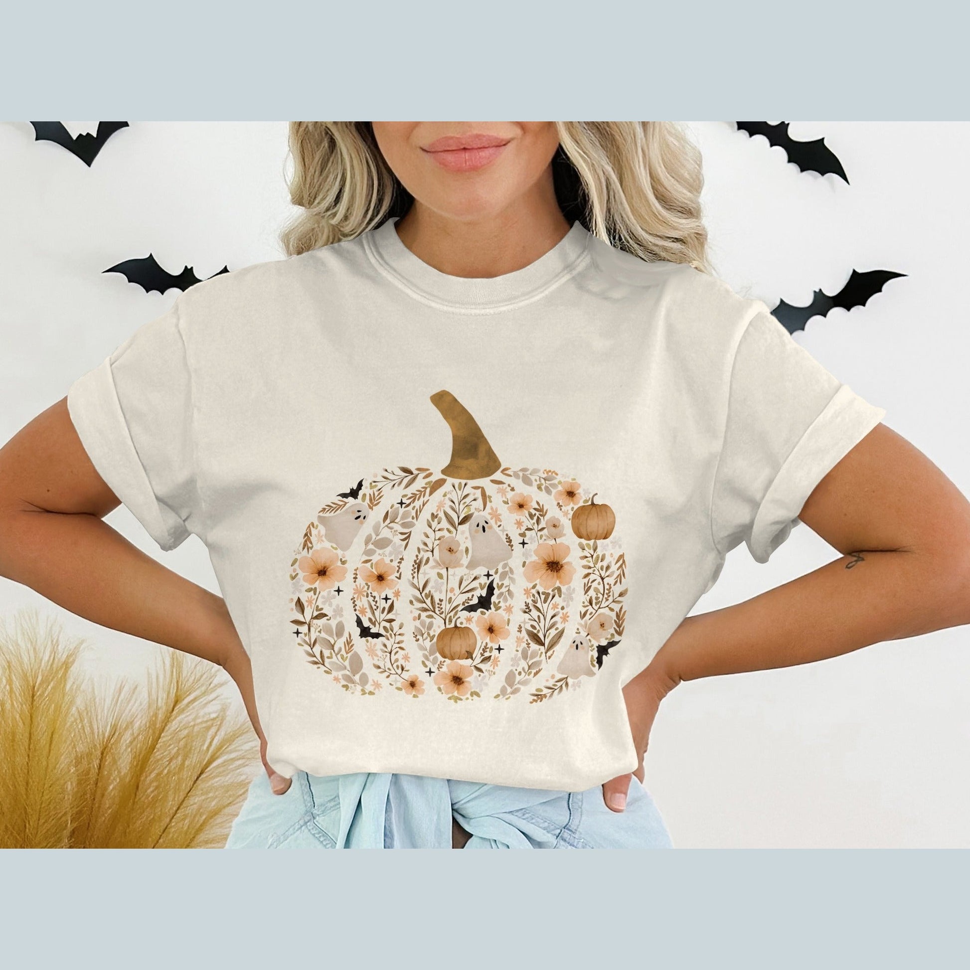 Pumpkin and Floral Design Graphic Tee product