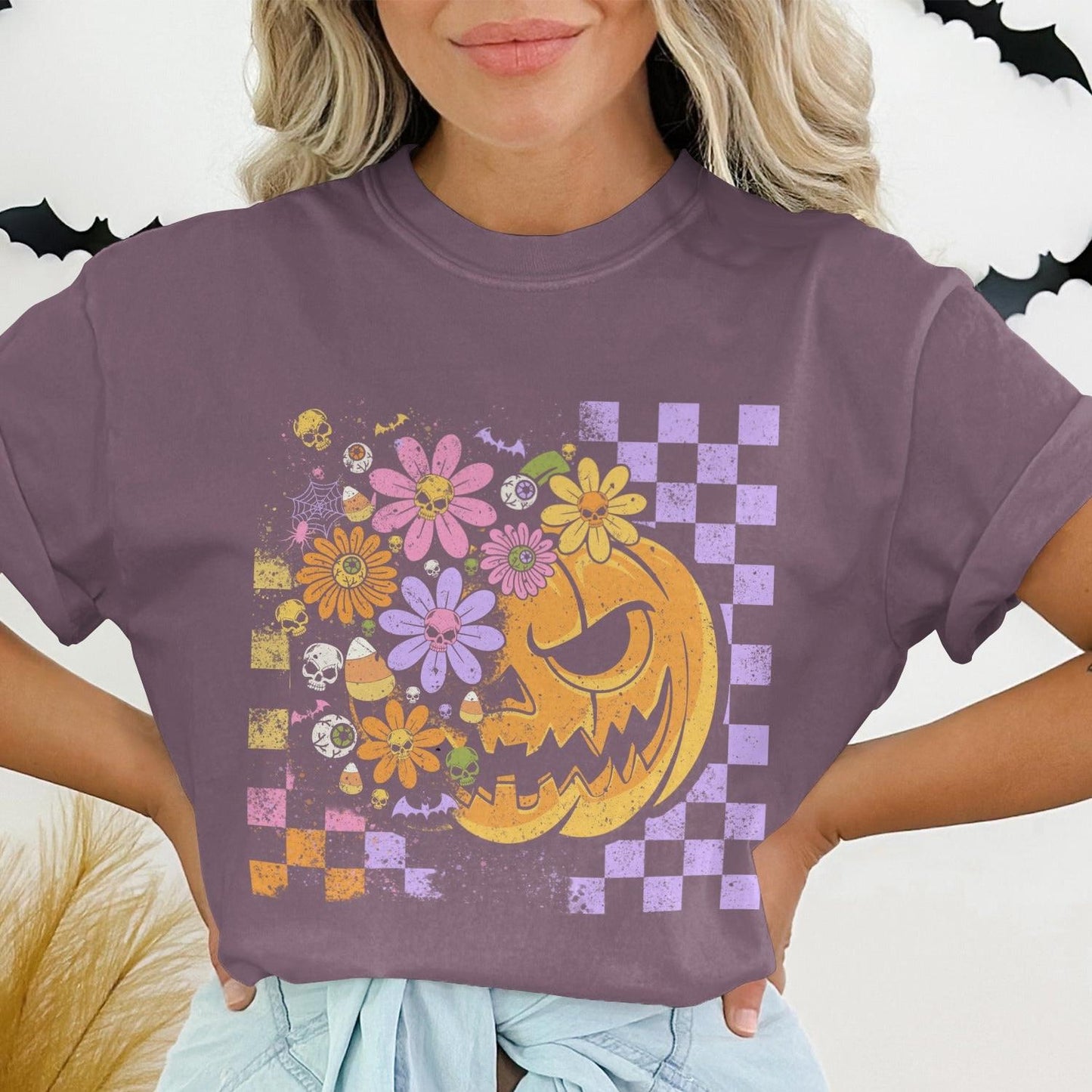 Colorful Halloween Pumpkin and Flowers Design product type