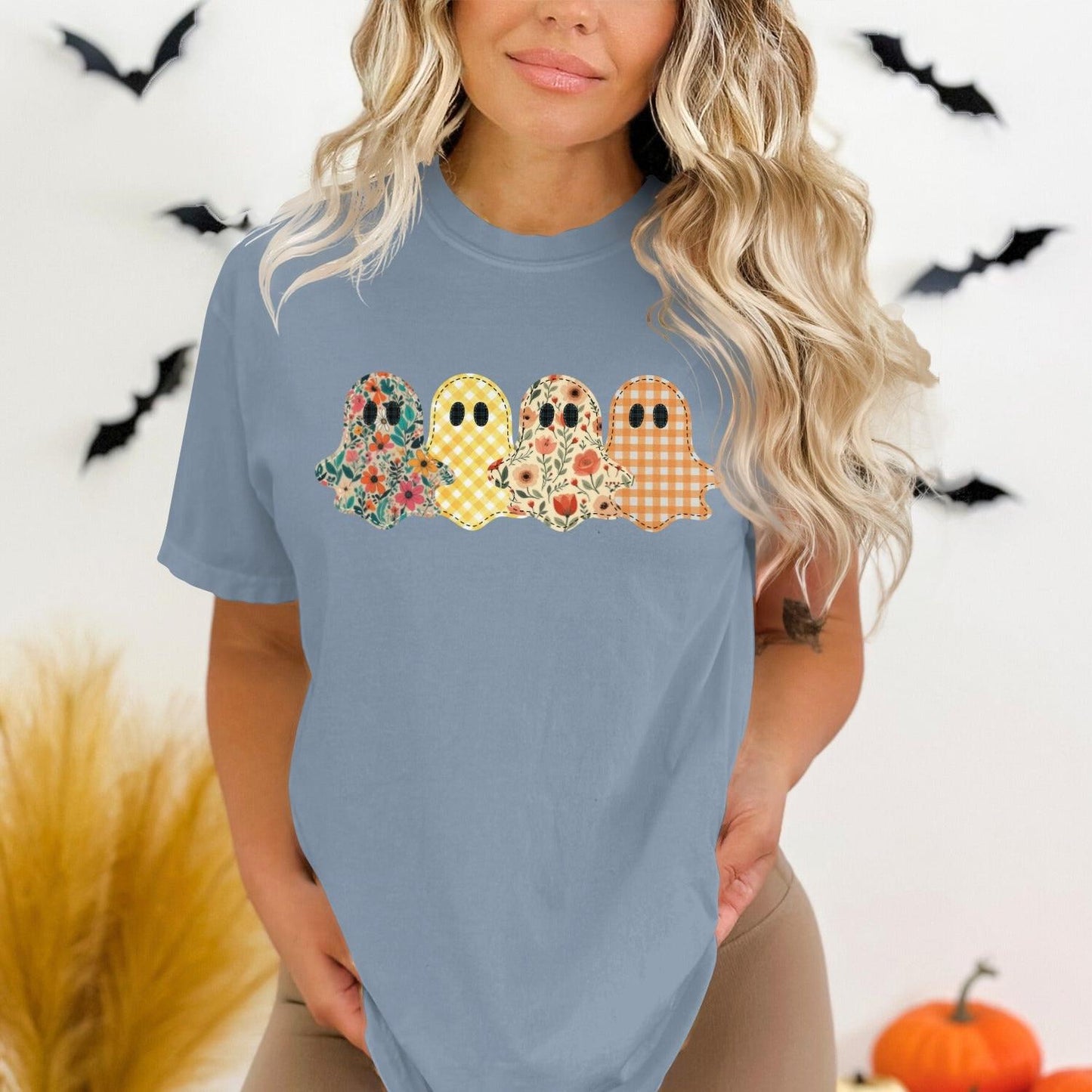 Cute Multicolor Plaid Ghosts Graphic T-Shirt product type