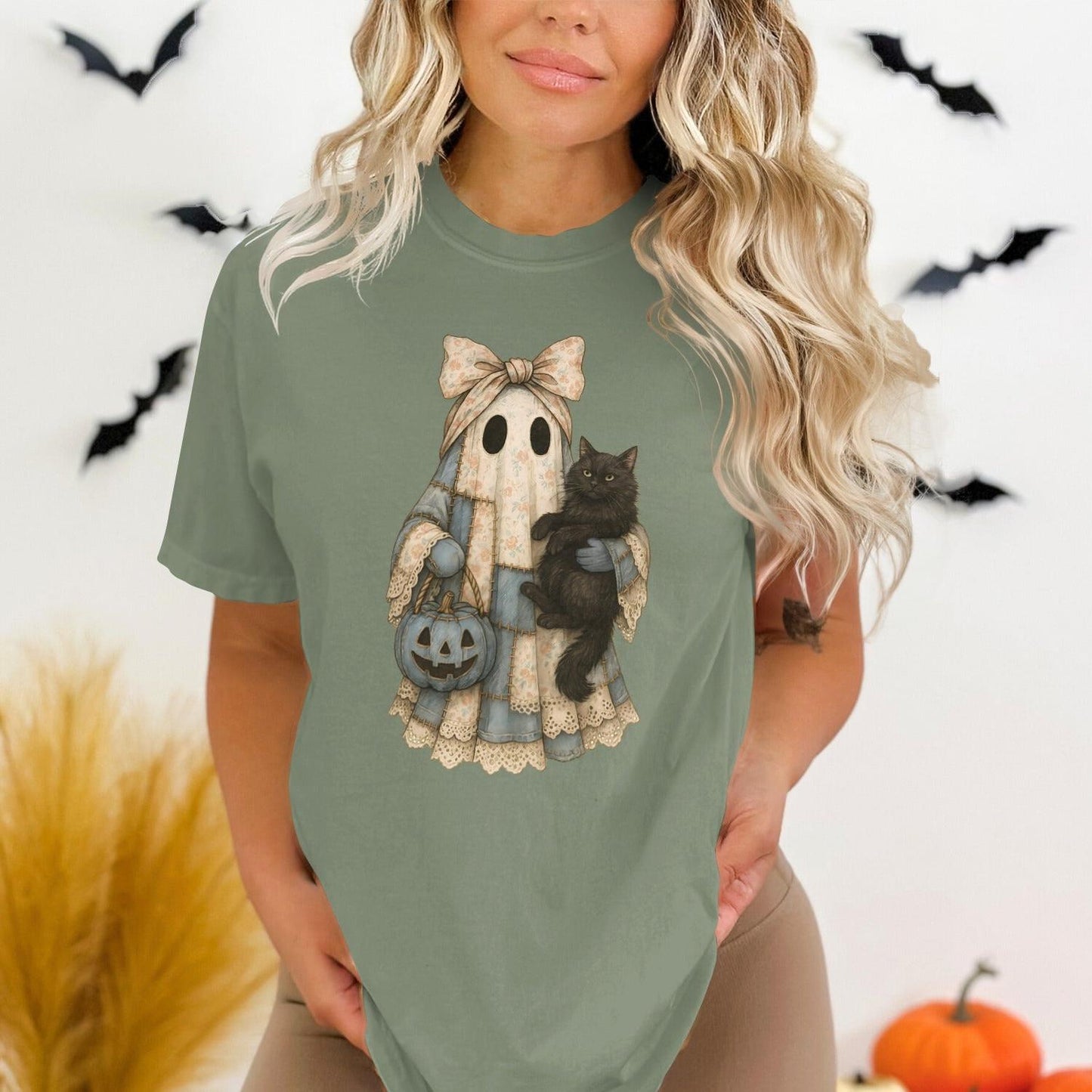 Adorable Ghost and Cat Halloween T-Shirt product