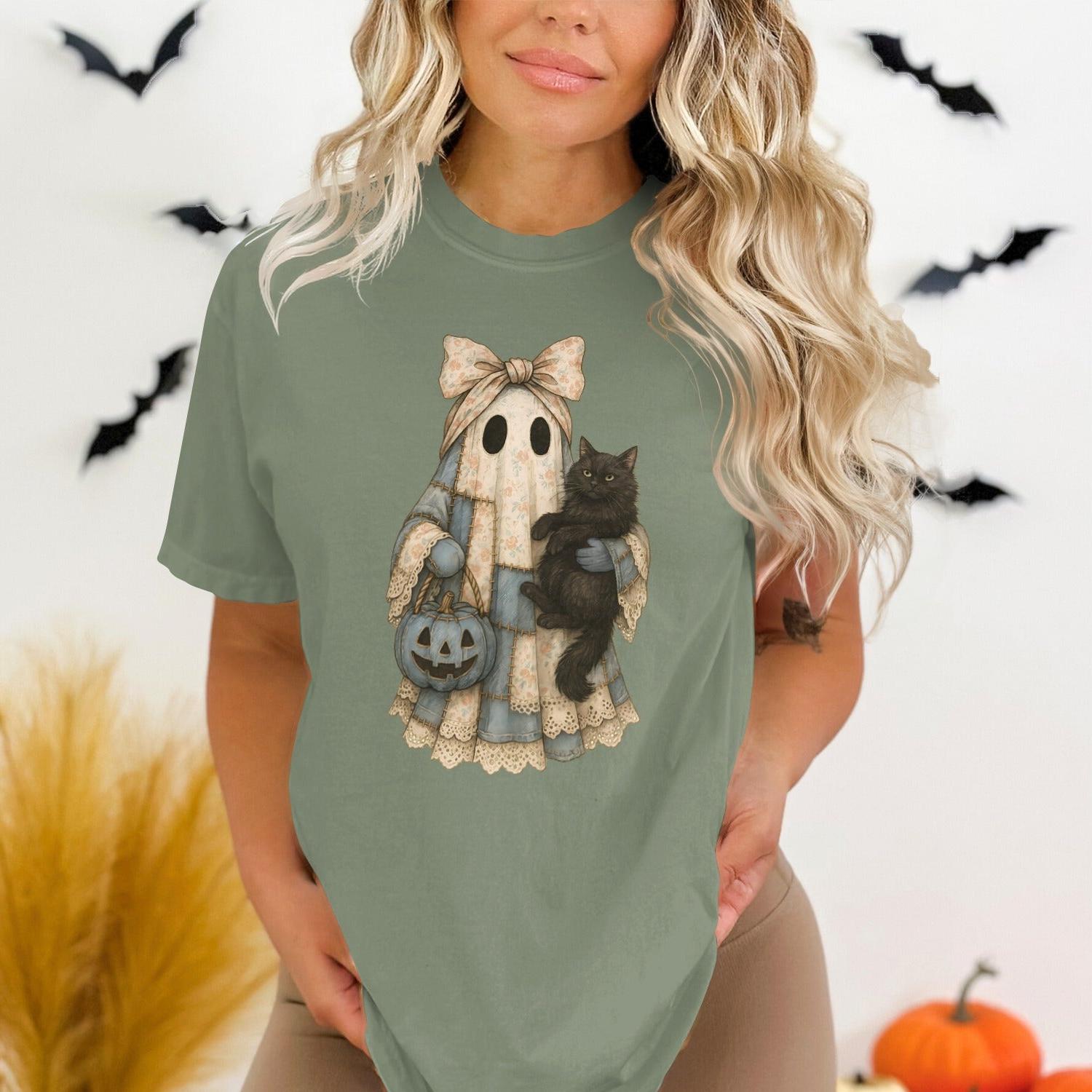Adorable Ghost and Cat Halloween T-Shirt product