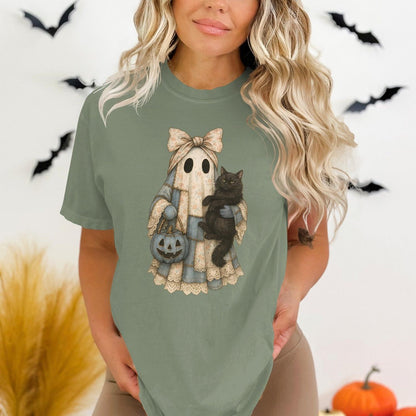 Adorable Ghost and Cat Halloween T-Shirt product