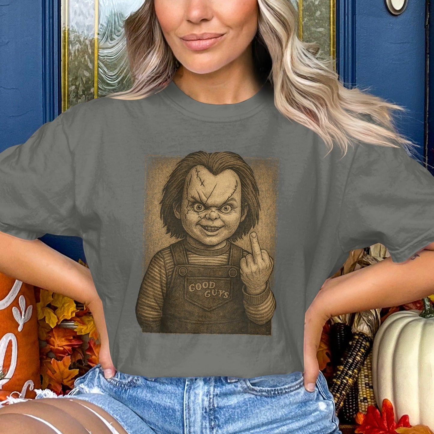 Vintage Style Horror Doll Graphic Tee Shirt product type