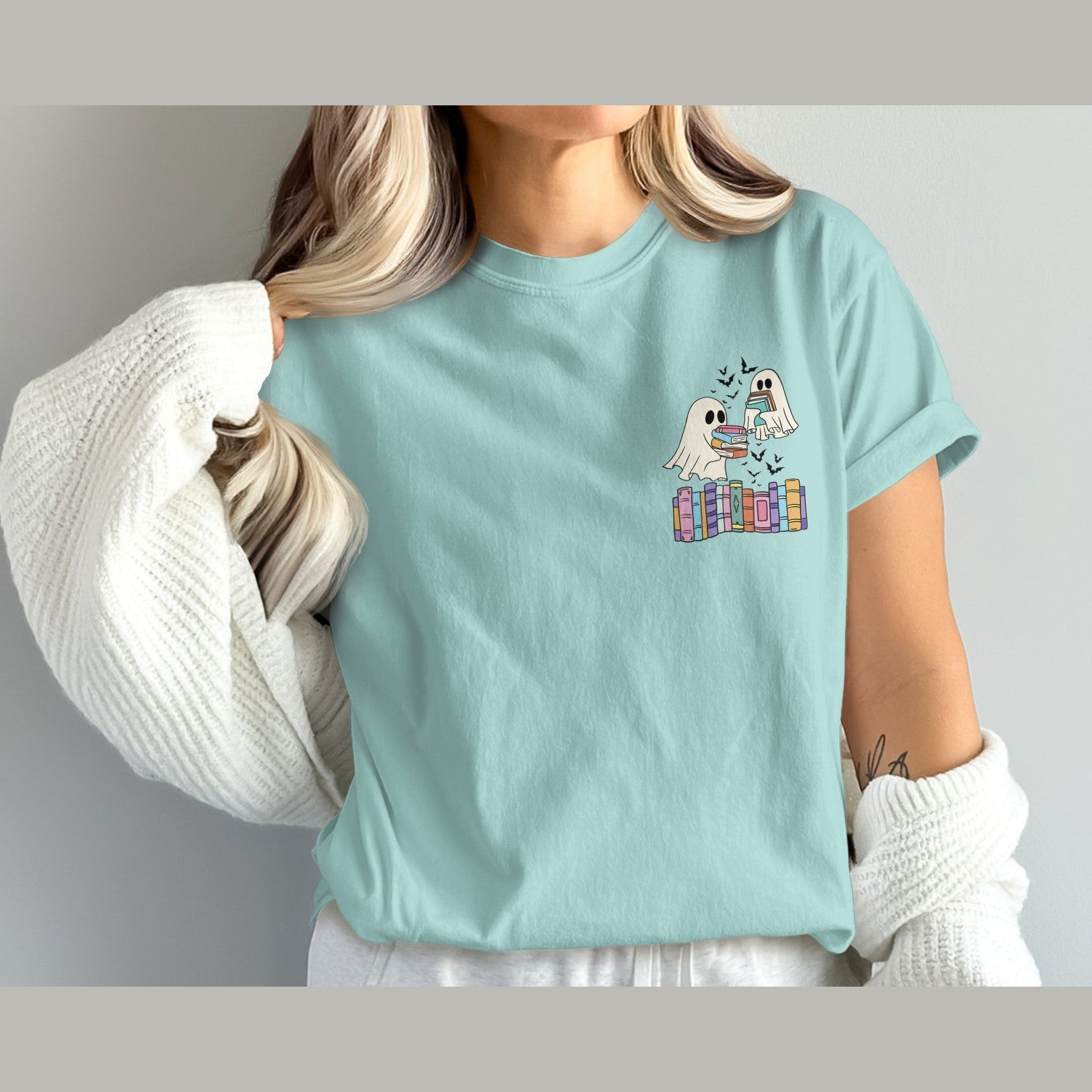 Colorful Book-Loving Ghosts Graphic Tee product type