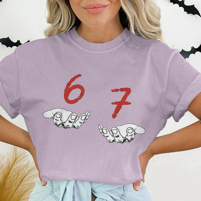 Unique 67 Hand Gesture Graphic Tee Shirt product