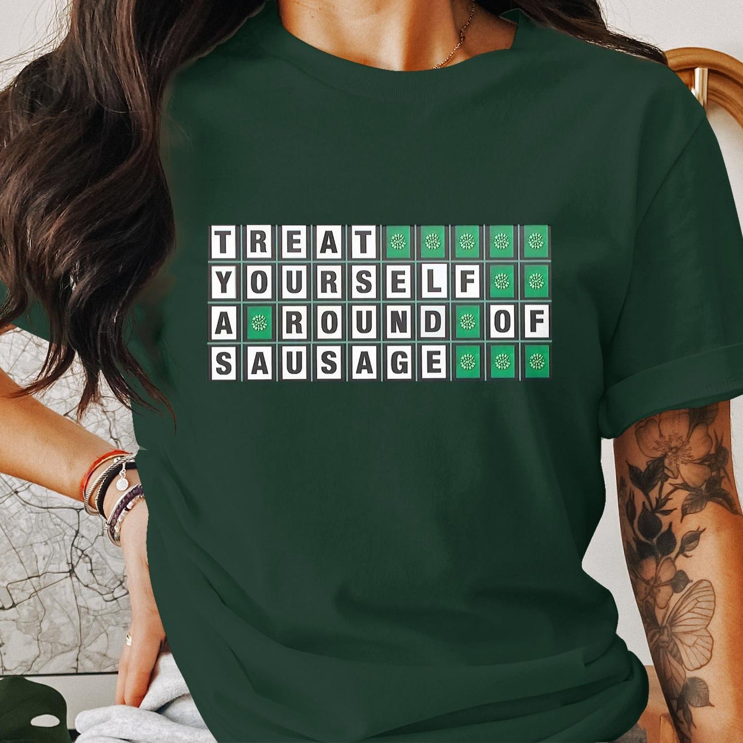 Wheel of Fortune 'Treat Yourself A Round Of Sausage' Funny Viral Wheel of Fortune Answer Adult Unisex Crewneck T-Shirt