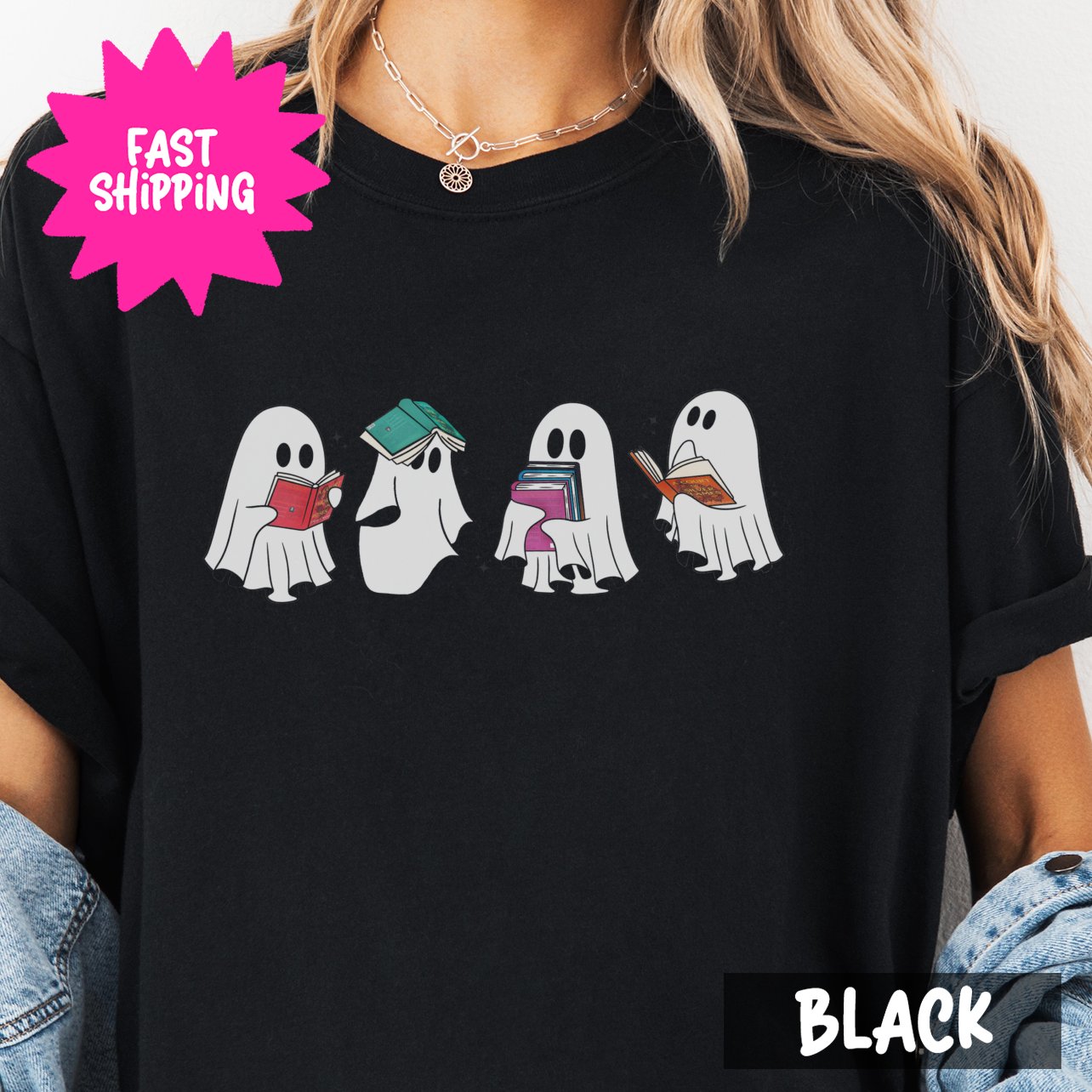 Book Ghosts Women's Trendy Graphic Comfort Colors T-Shirt