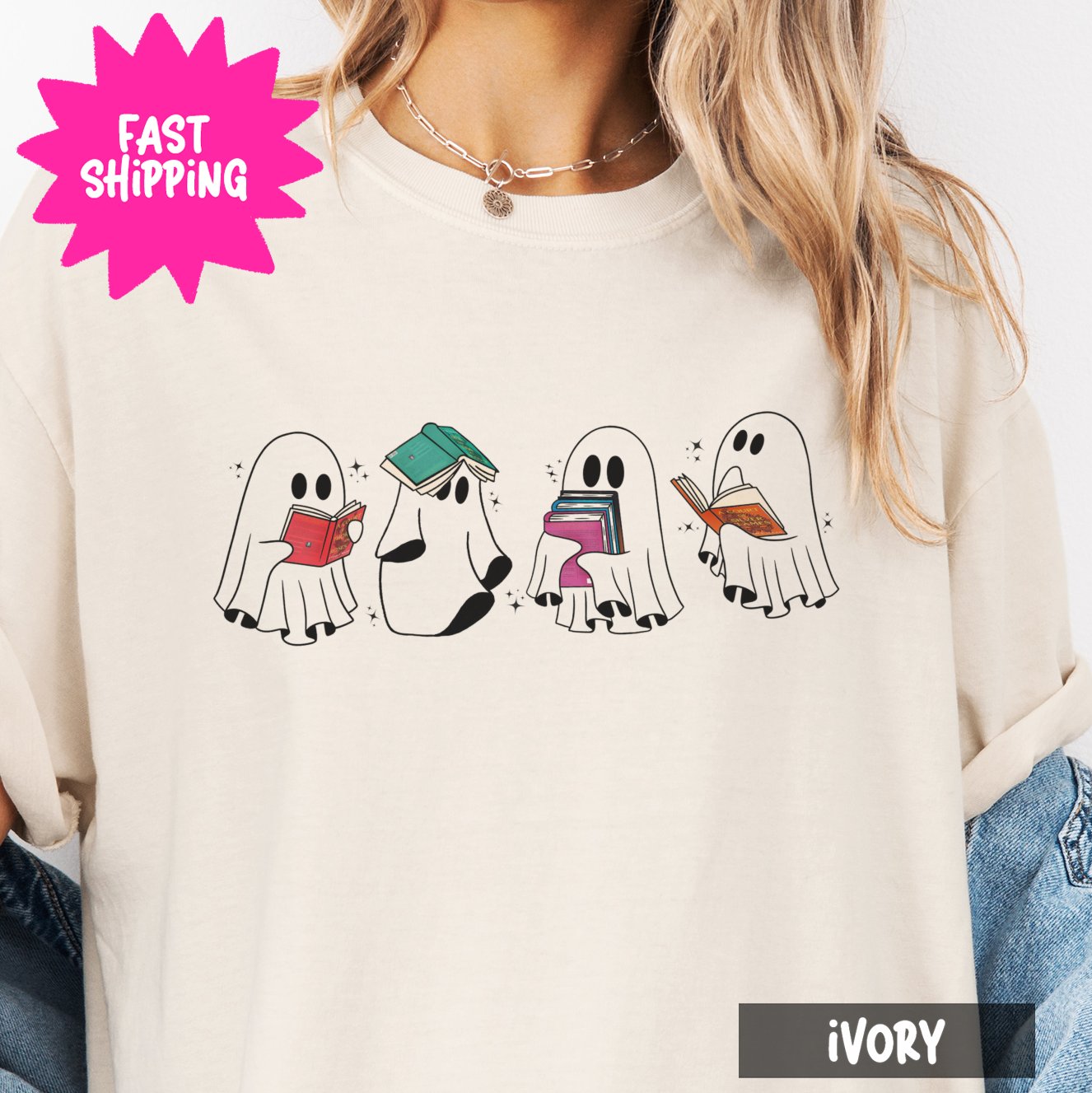Book Ghosts Women's Trendy Graphic Comfort Colors T-Shirt