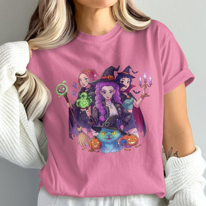 Three Witches Pink Graphic Halloween T-Shirt product