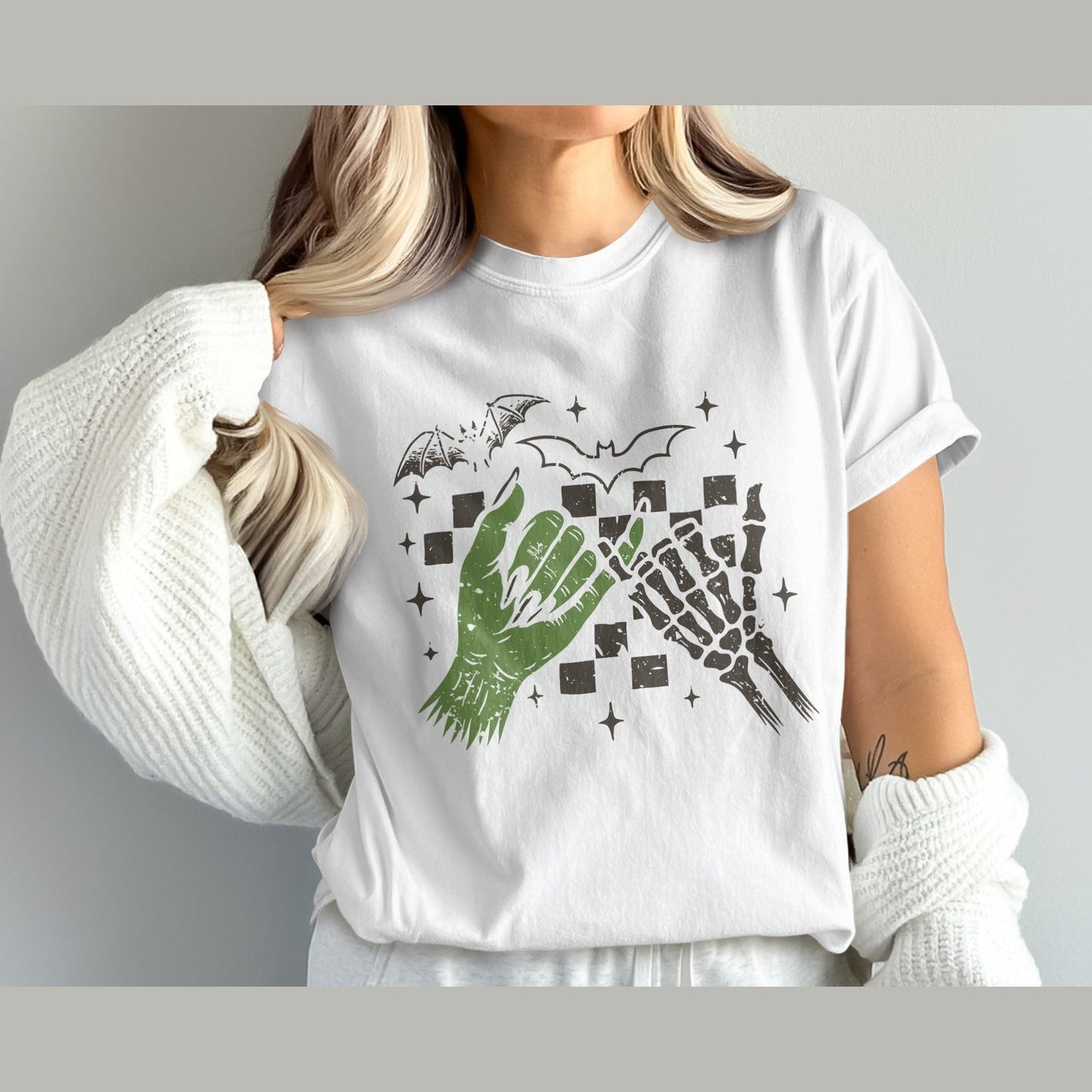 Halloween Skeleton and Ghost White T-Shirt product type