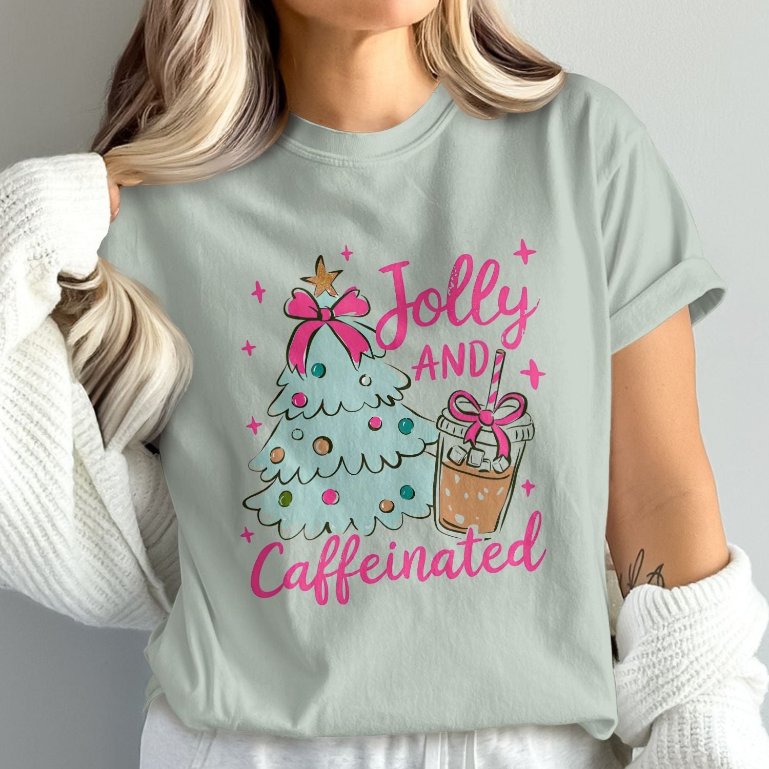 Jolly and Caffeinated Christmas Tree T-Shirt product type