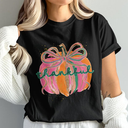 Thankful Pumpkin Graphic Print Black T-Shirt product type