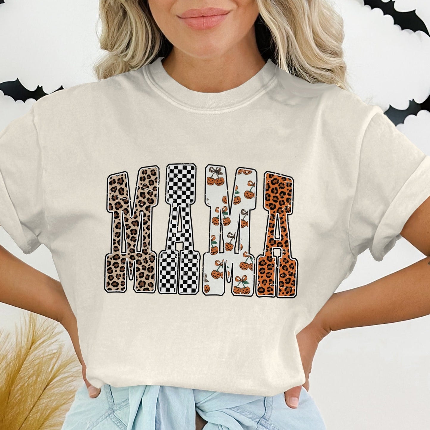 Trendy Checkered and Floral Pattern Mama T-Shirt product