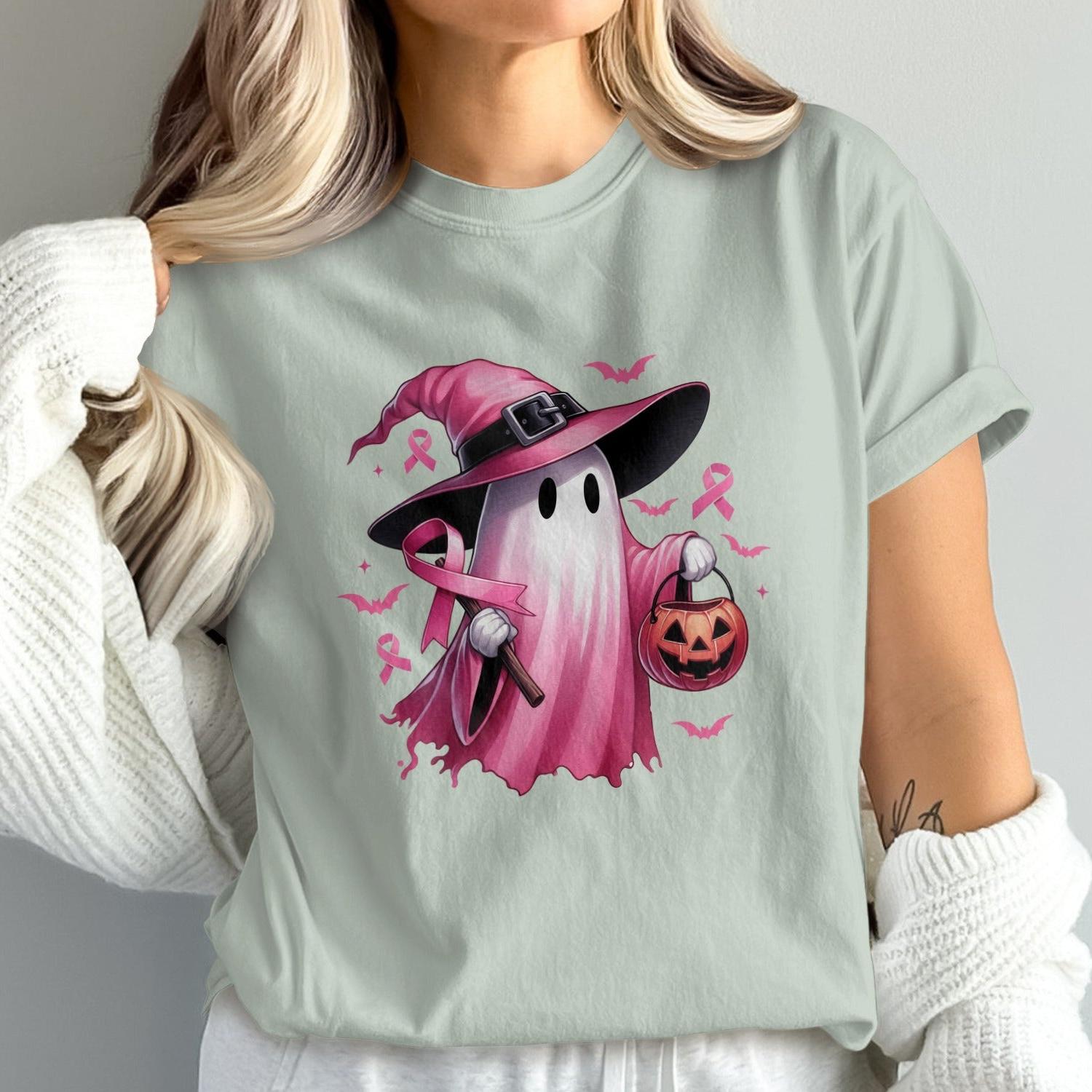 Pink Witchy Ghost with Pumpkin Halloween T-shirt product