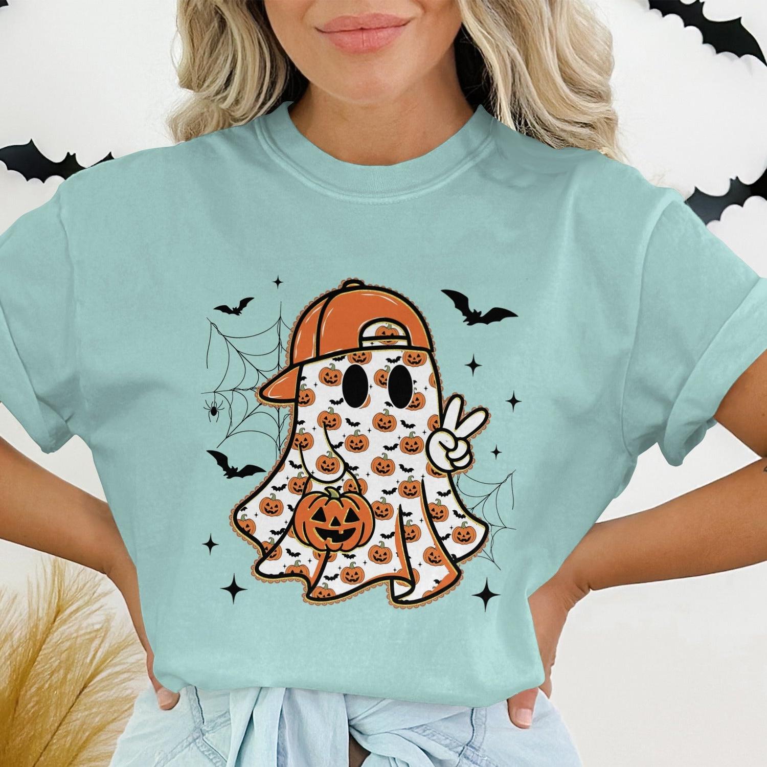 Halloween Ghost Wearing Cap Graphic Tee Shirt product