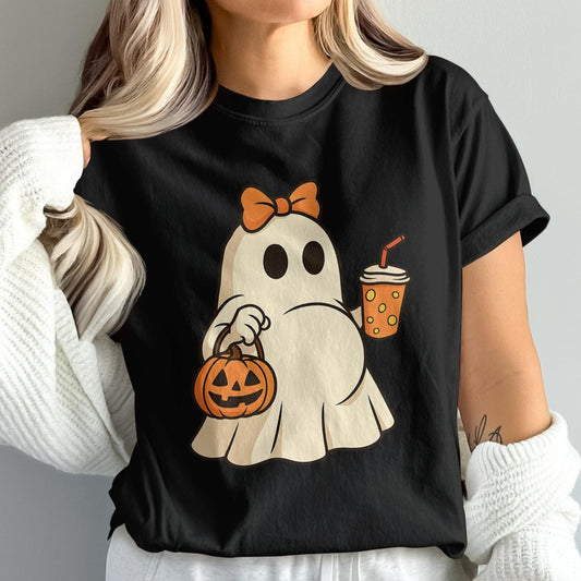 Cute Halloween Ghost with Pumpkin and Drink product type