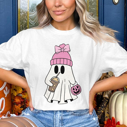 Cute Ghost with Coffee Halloween Themed T-Shirt product