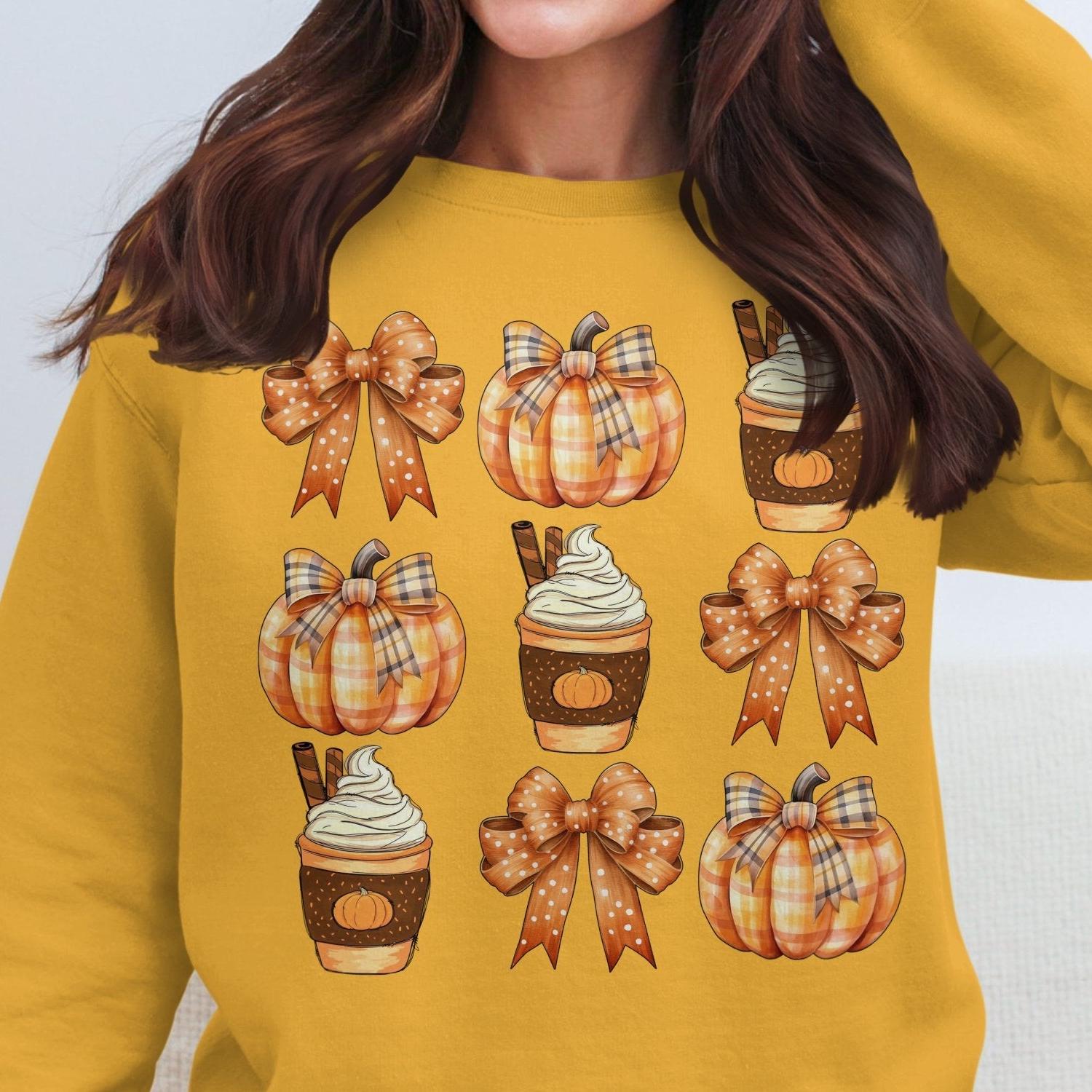 Autumn Pumpkin Spice and Bows Design Women's Sweatshirt - Almighty Goods