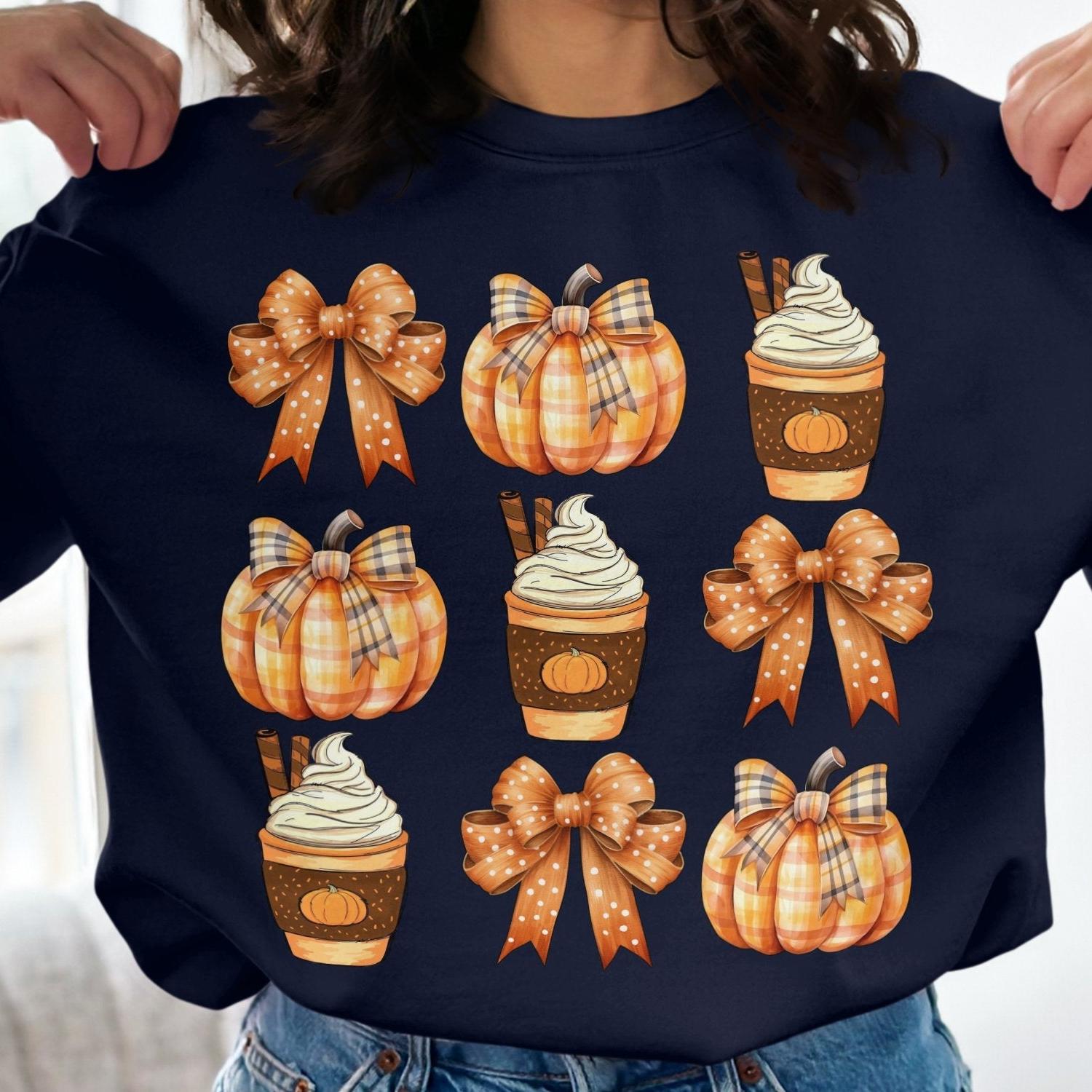 Autumn Pumpkin Spice and Bows Design Women's Sweatshirt - Almighty Goods