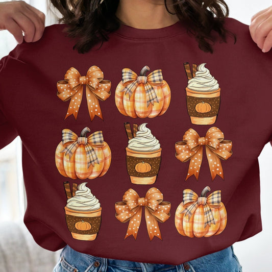 Autumn Pumpkin Spice and Bows Design Women's Sweatshirt - Almighty Goods