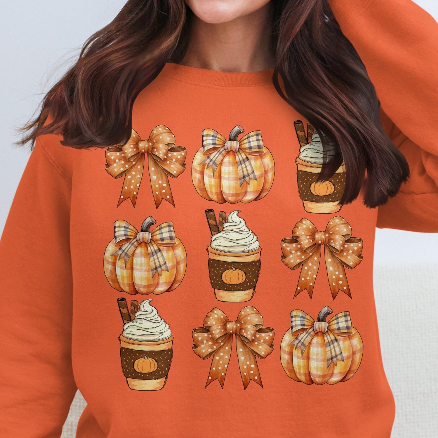 Autumn Pumpkin Spice and Bows Design Women's Sweatshirt - Almighty Goods