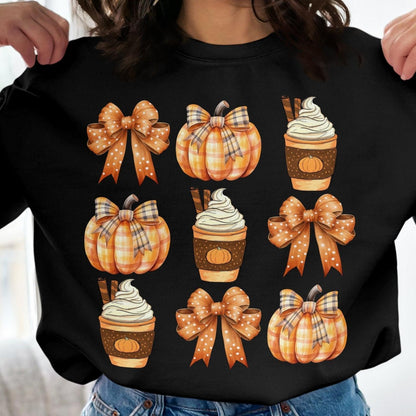 Autumn Pumpkin Spice and Bows Design Women's Sweatshirt - Almighty Goods