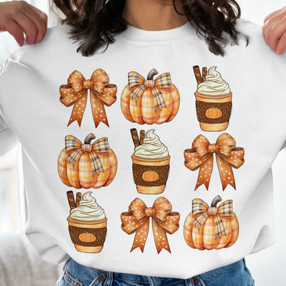 Autumn Pumpkin Spice and Bows Design Women's Sweatshirt - Almighty Goods