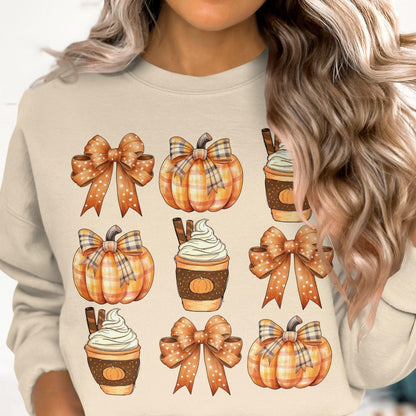 Autumn Pumpkin Spice and Bows Design Women's Sweatshirt - Almighty Goods