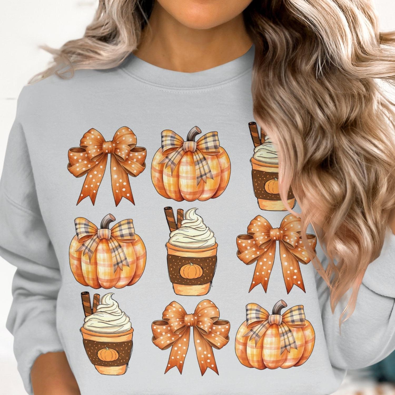 Autumn Pumpkin Spice and Bows Design Women's Sweatshirt - Almighty Goods