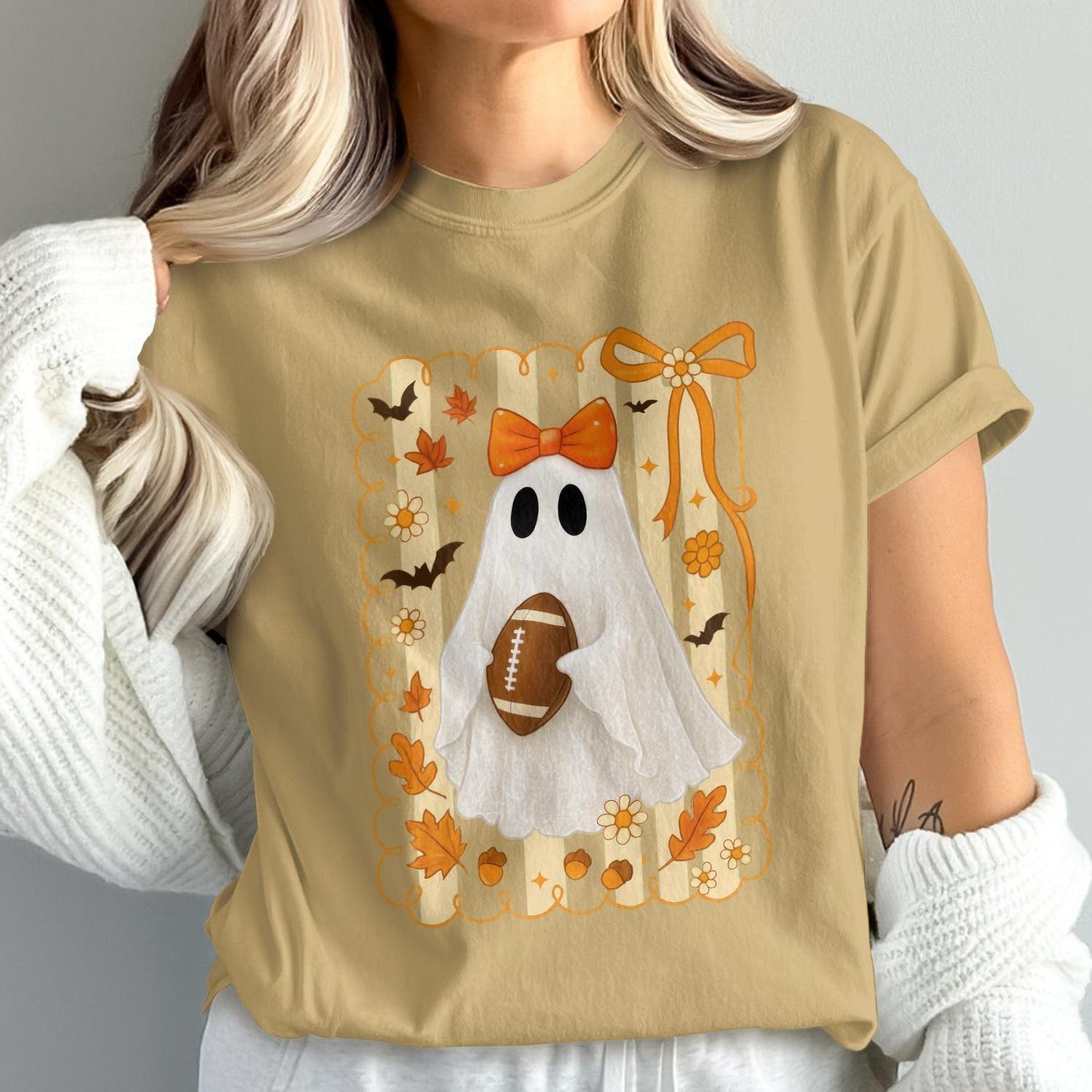 Cute Halloween Ghost Holding Football T-Shirt product