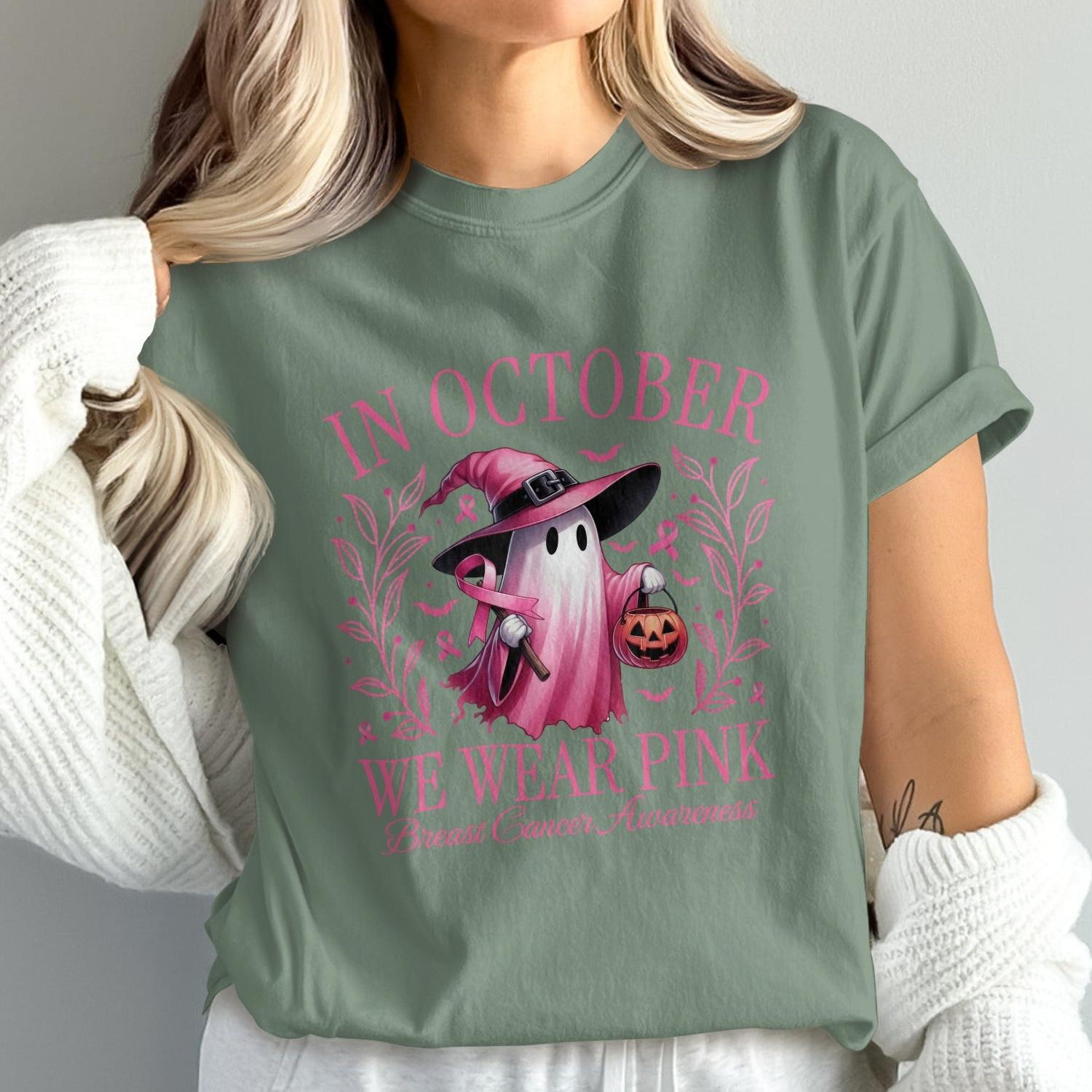 In October We Wear Pink Halloween Awareness Shirt product