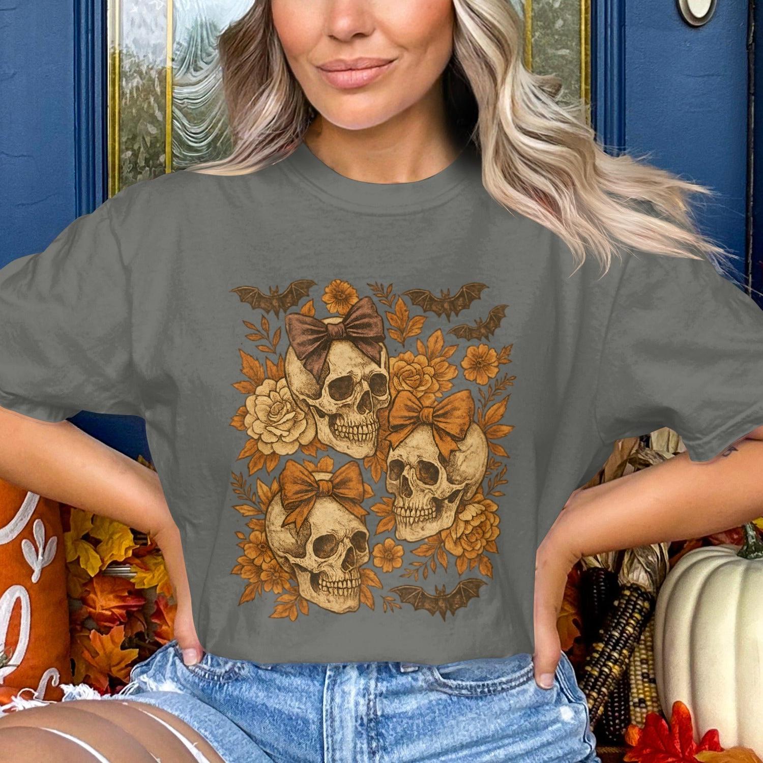 Halloween Skull and Floral Graphic Tee product type