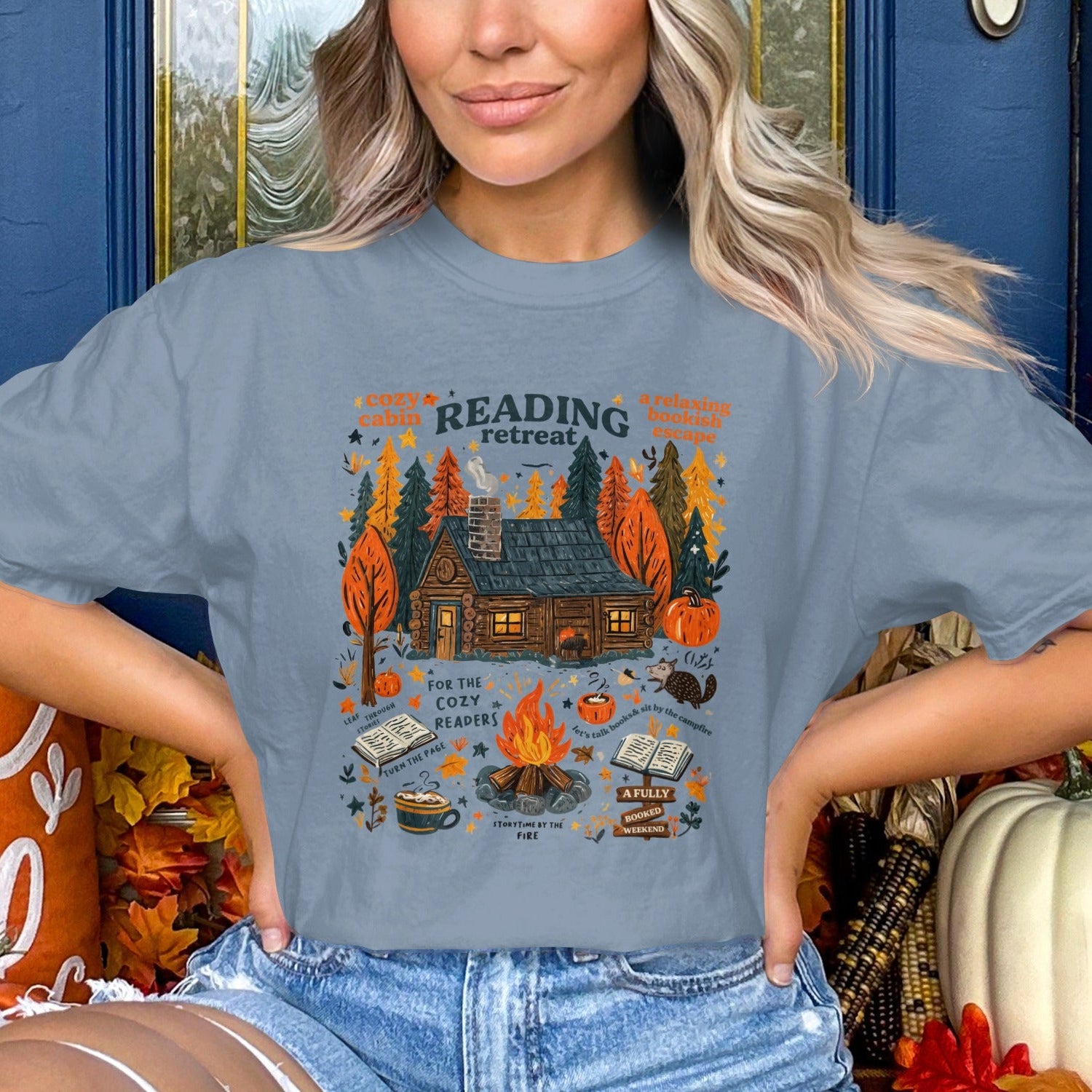 Cozy Autumn Reading Retreat Graphic T-Shirt Product
