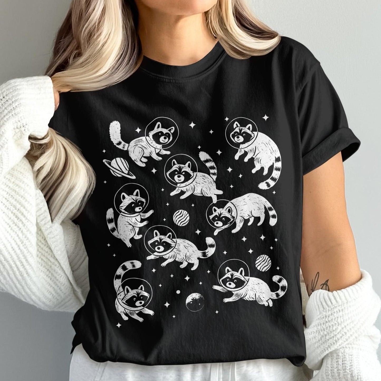 Cute Playful Cartoon Raccoon Graphic Tee shirt product type