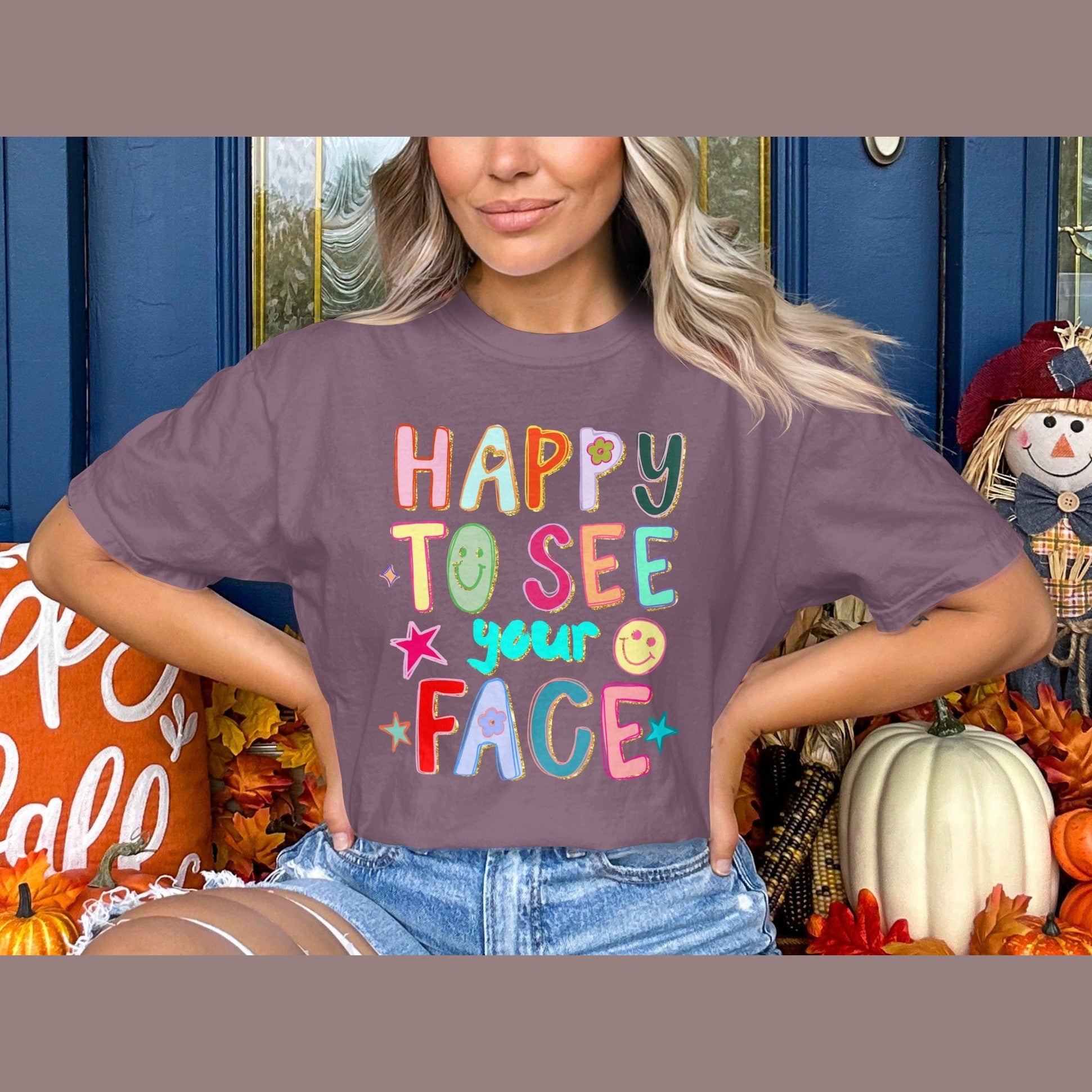 Happy To See Your Face Colorful Graphic Shirt product type