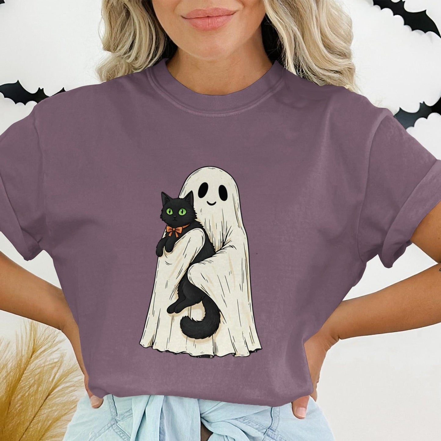 Comfort Colors Ghostly Pal Black Cat Halloween Graphic T-Shirt
