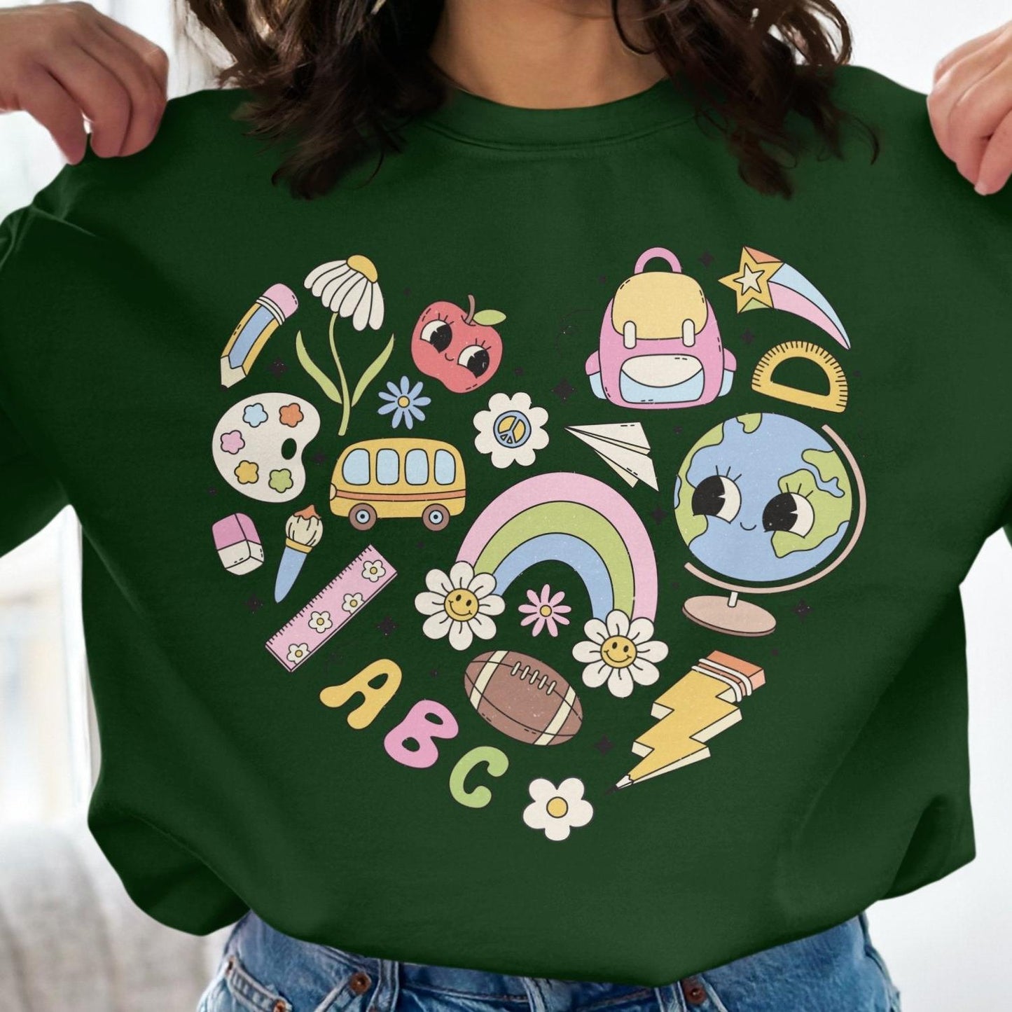 Back to School Sweatshirt, Cute School Themed Design, Education Icons, Kids School Essentials, Colorful School Supplies - Almighty Goods