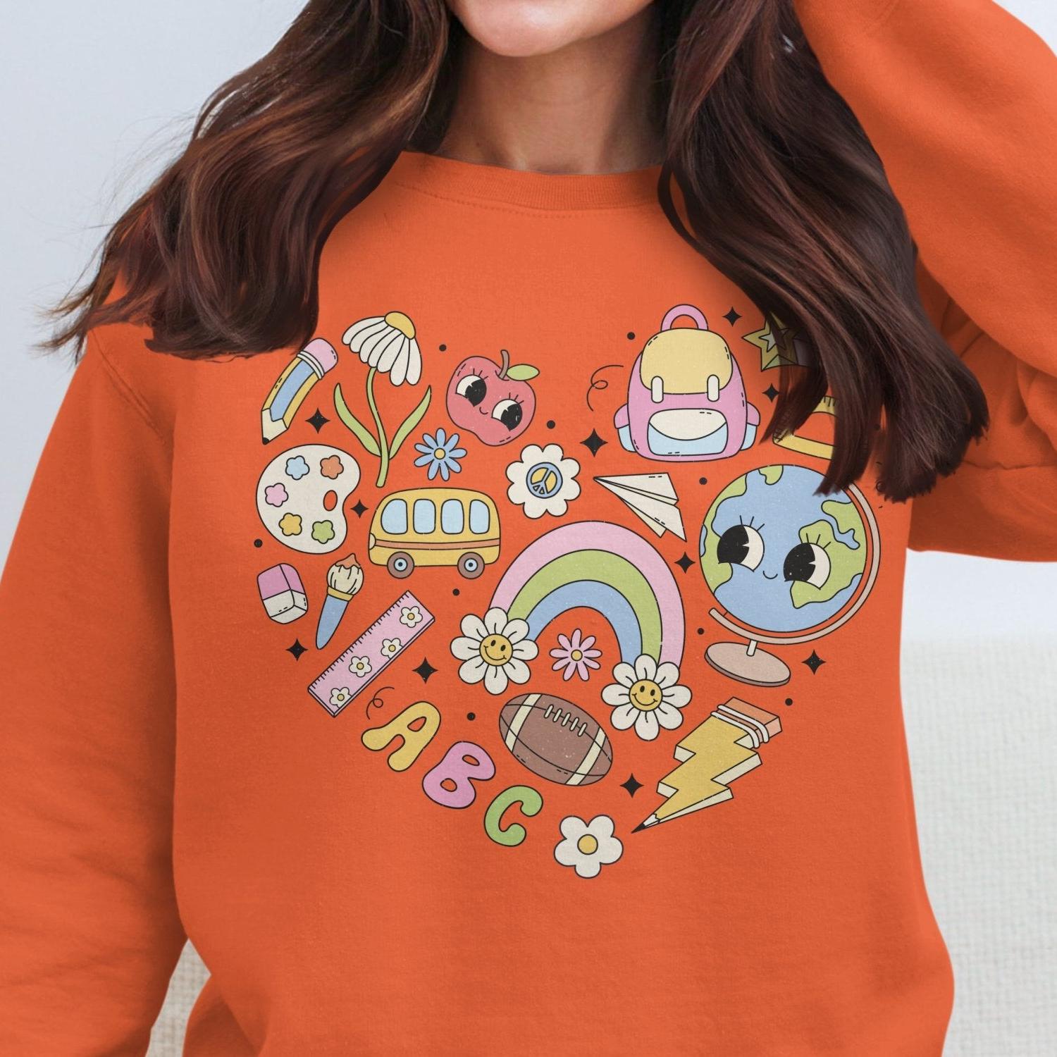 Back to School Sweatshirt, Cute School Themed Design, Education Icons, Kids School Essentials, Colorful School Supplies - Almighty Goods