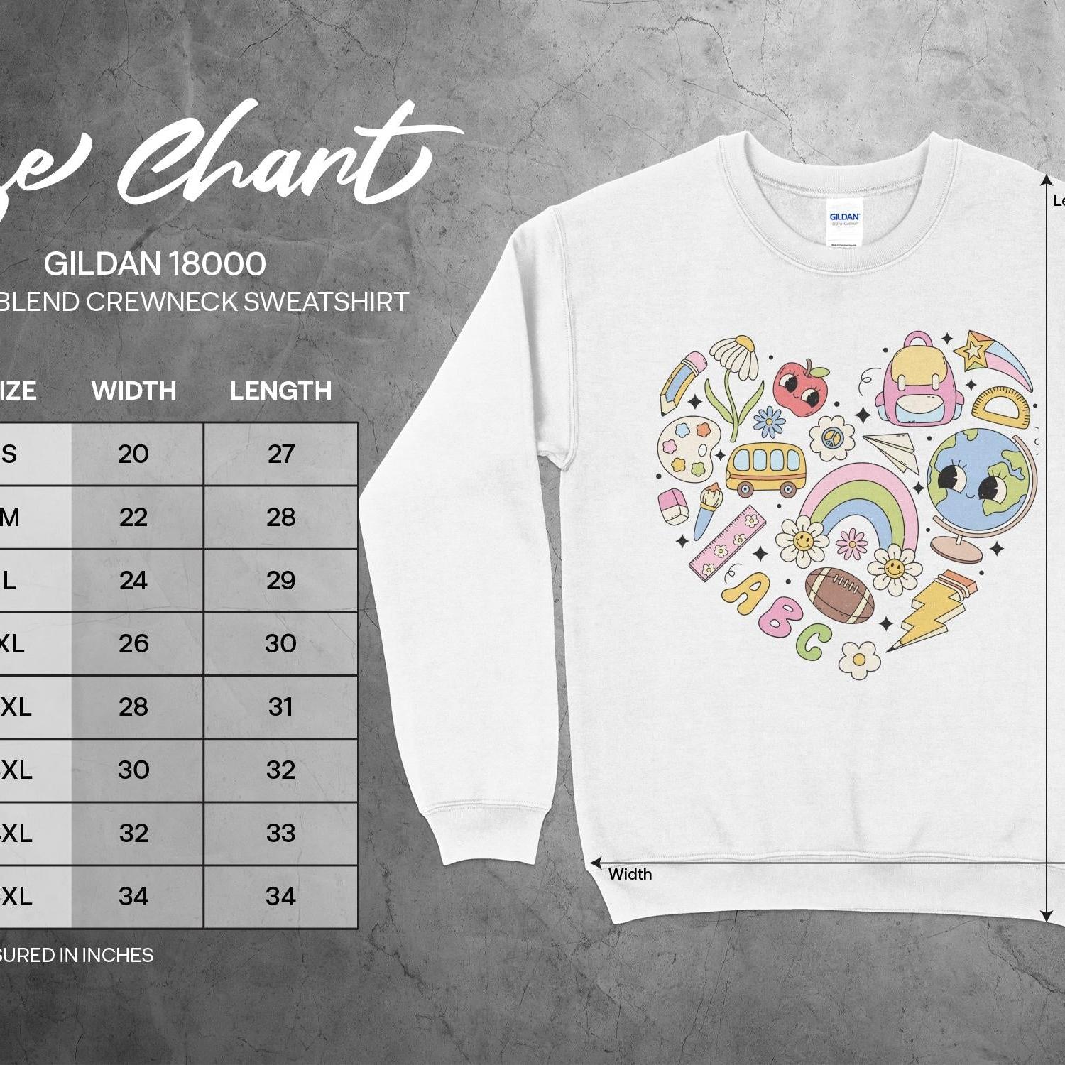 Back to School Sweatshirt, Cute School Themed Design, Education Icons, Kids School Essentials, Colorful School Supplies - Almighty Goods