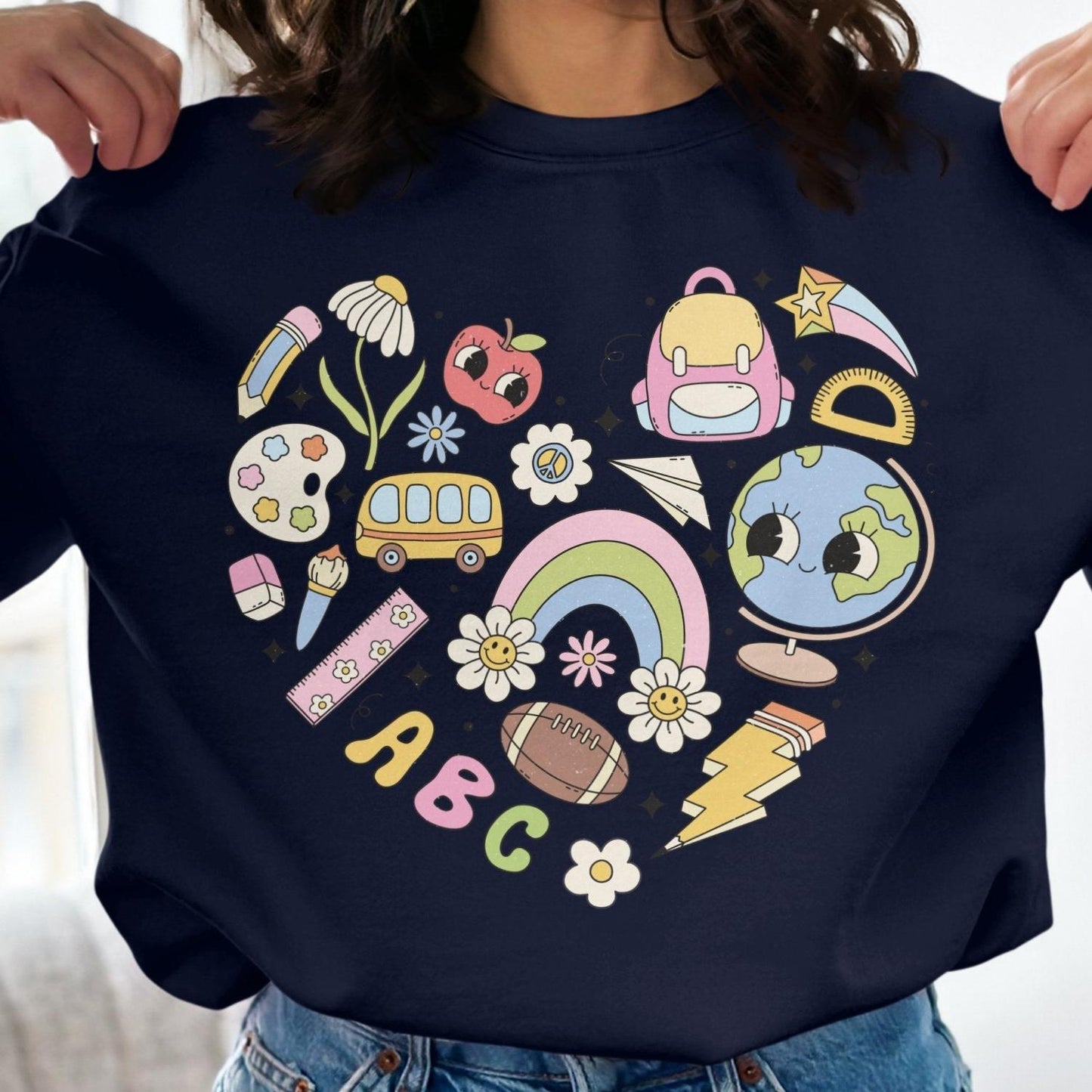 Back to School Sweatshirt, Cute School Themed Design, Education Icons, Kids School Essentials, Colorful School Supplies - Almighty Goods
