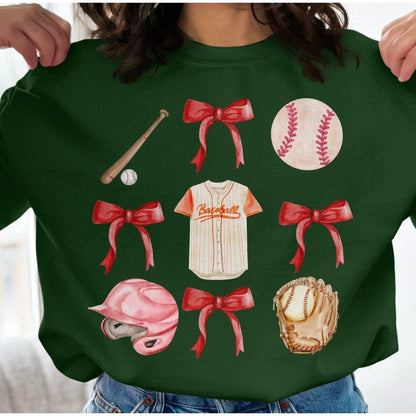 Baseball and Bow Themed Women's Sweatshirt - Almighty Goods