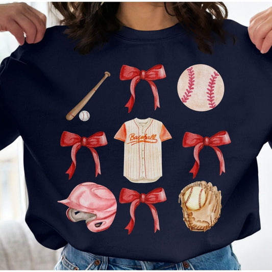 Baseball and Bow Themed Women's Sweatshirt - Almighty Goods