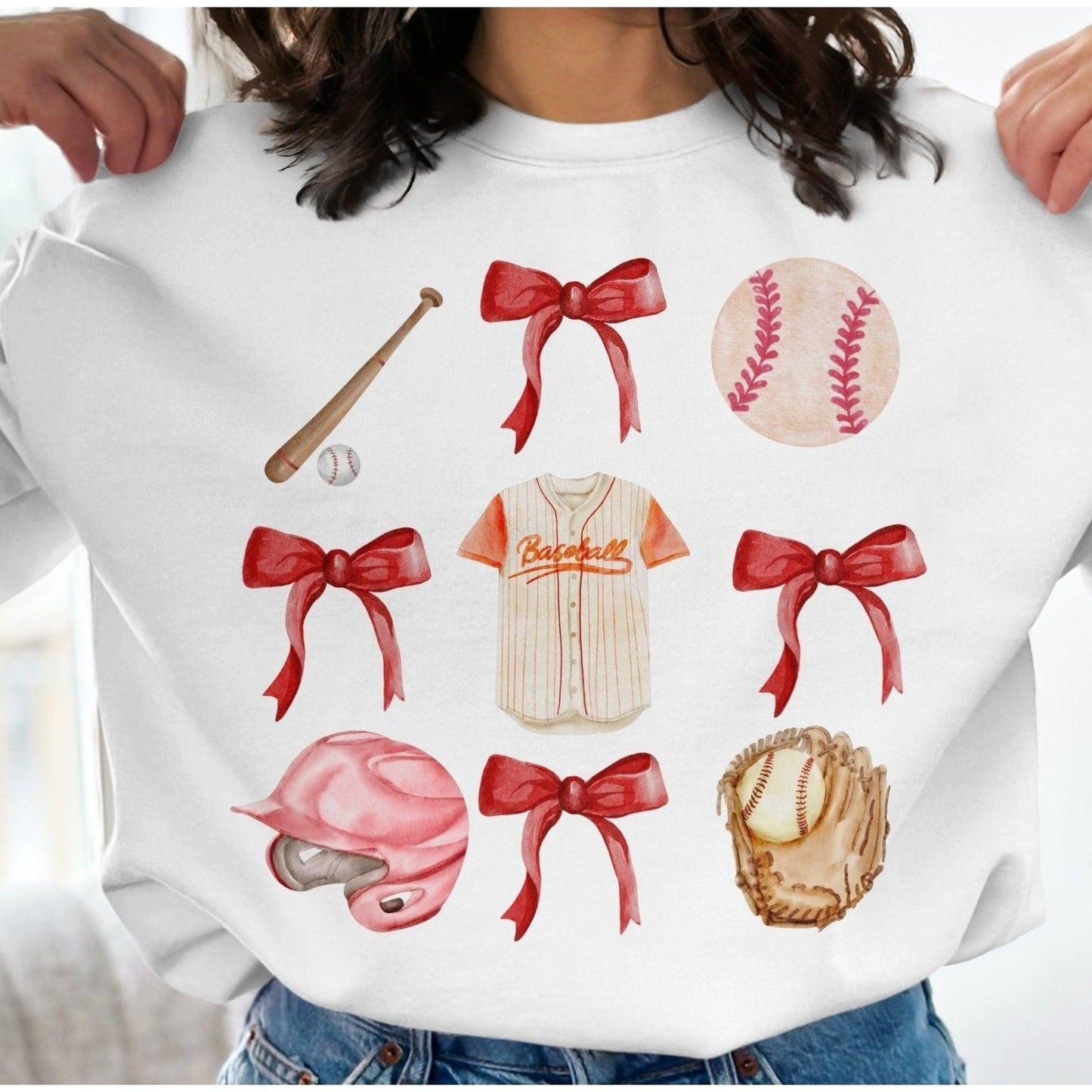 Baseball and Bow Themed Women's Sweatshirt - Almighty Goods