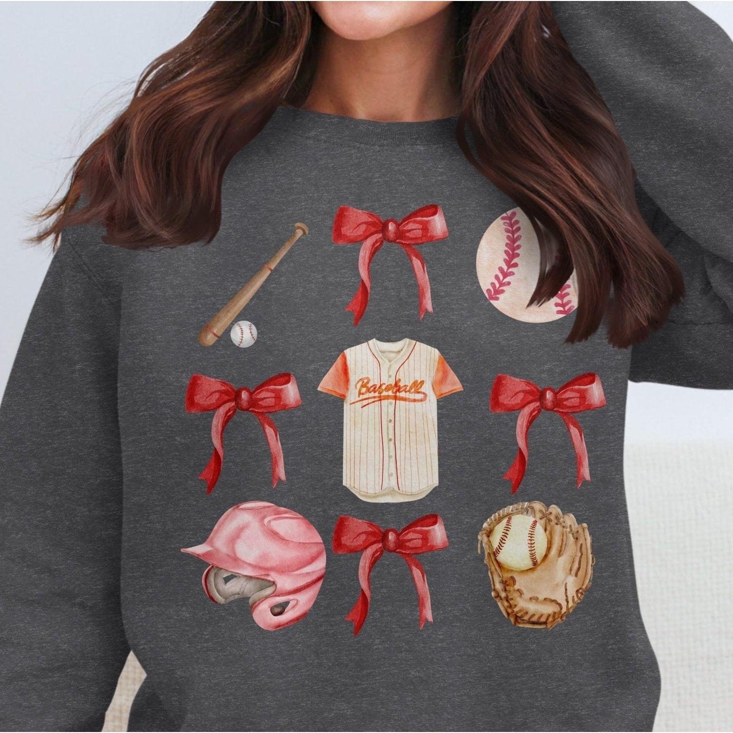 Baseball and Bow Themed Women's Sweatshirt - Almighty Goods