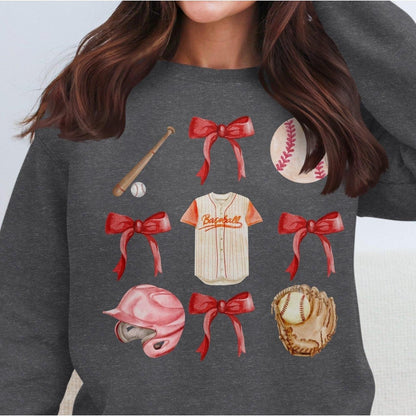 Baseball and Bow Themed Women's Sweatshirt - Almighty Goods