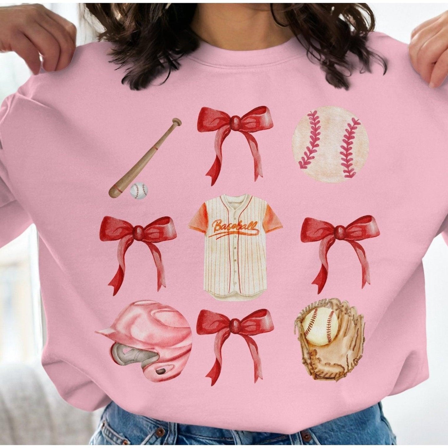 Baseball and Bow Themed Women's Sweatshirt - Almighty Goods