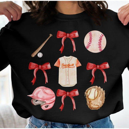 Baseball and Bow Themed Women's Sweatshirt - Almighty Goods